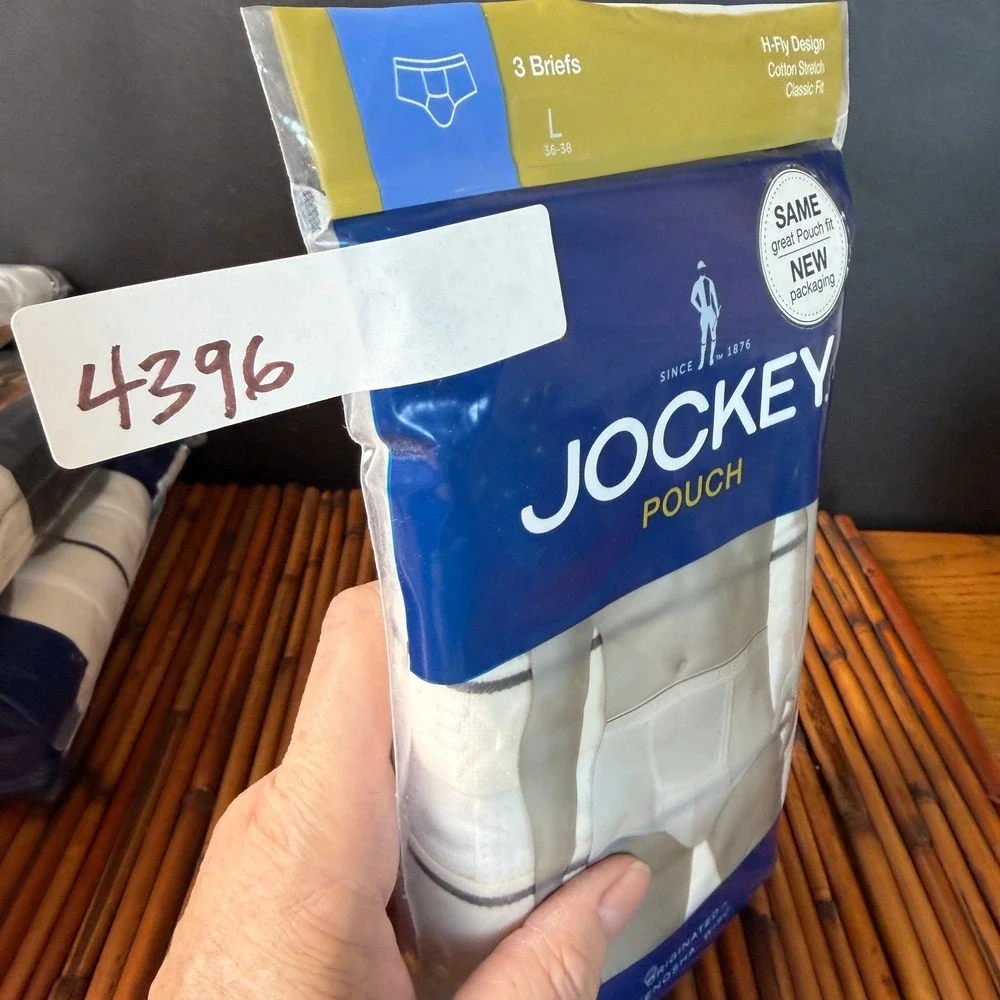 2012 Jockey Pouch Briefs Mens Large White Cotton Stretch‎ H-Fly 3-Pack New